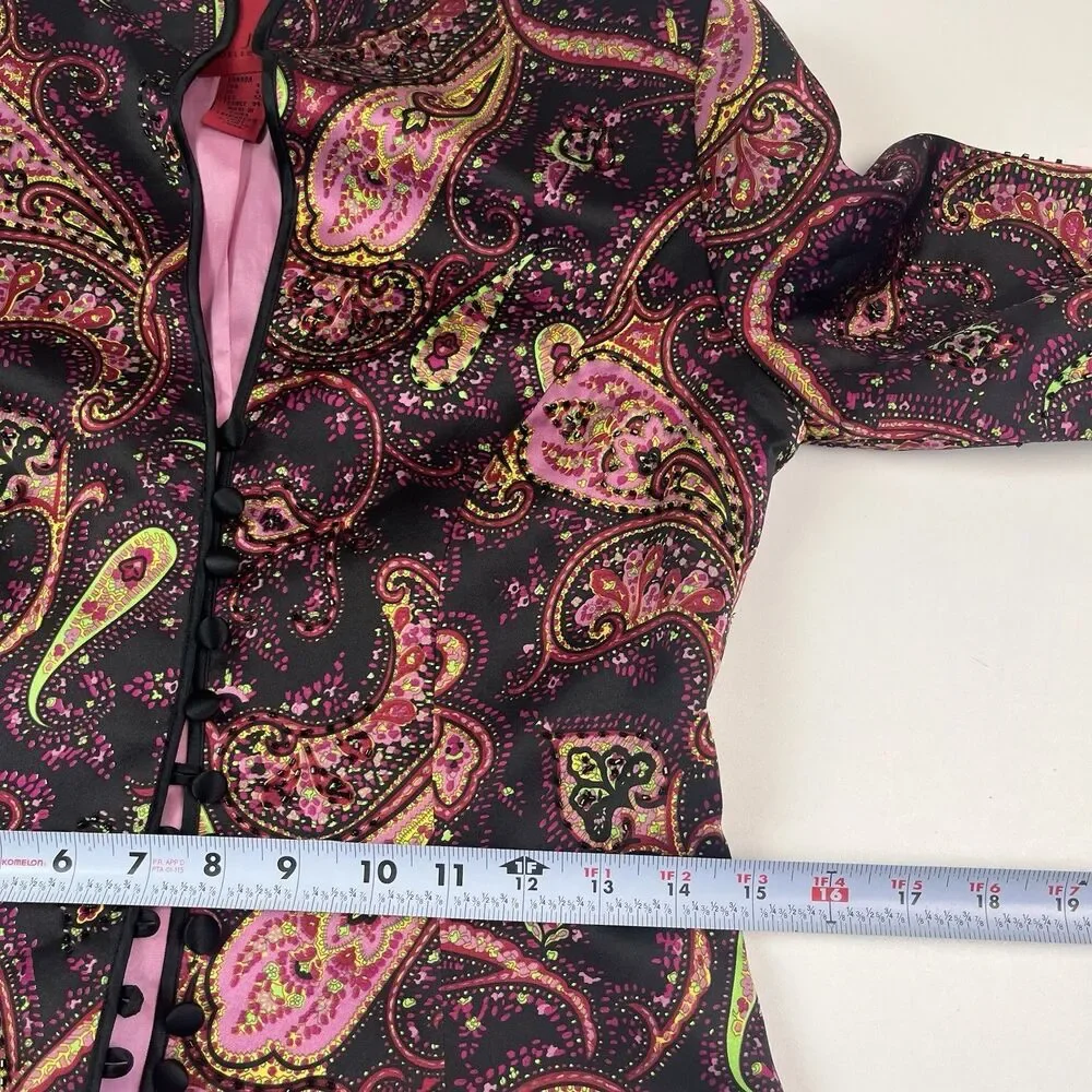 JS Collection Beaded Paisley Jacket Sz 4 Silk Mandarin Collar Evening Event VTG